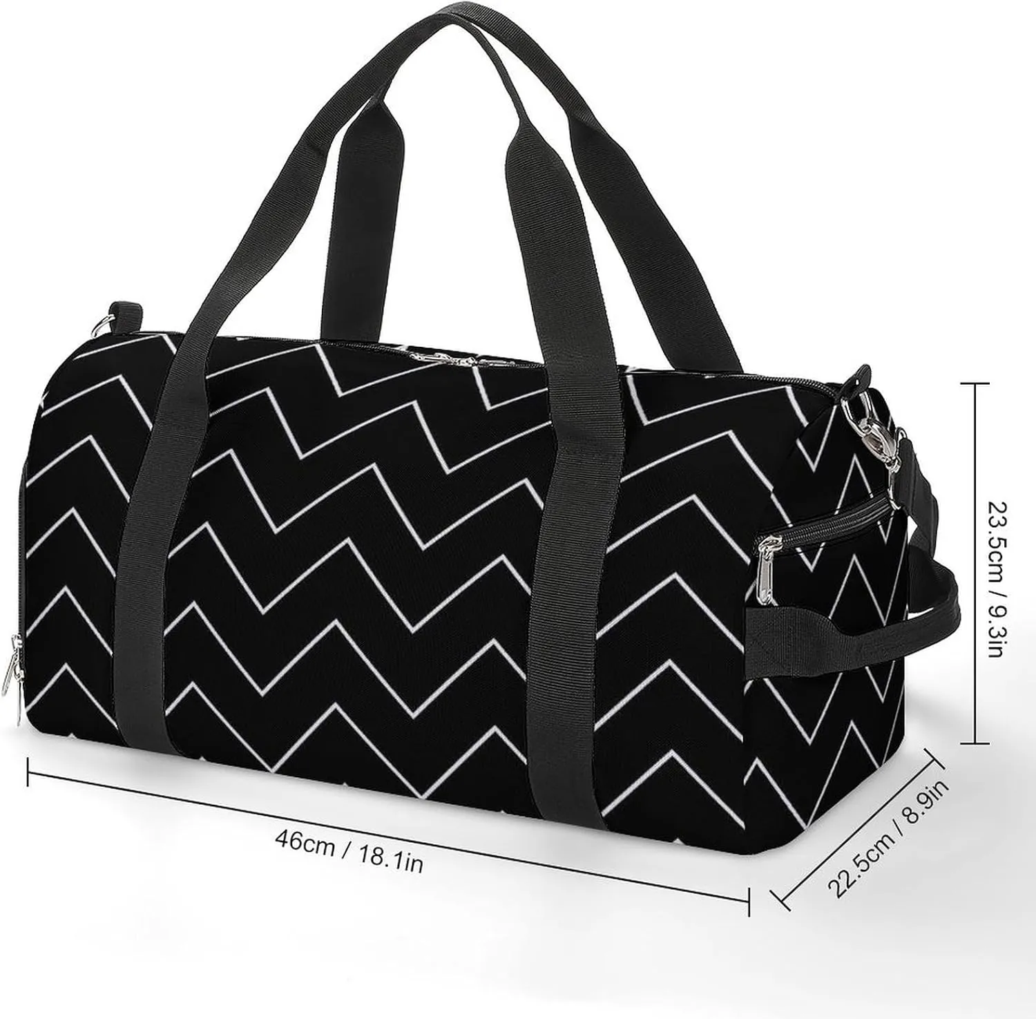 Diagonal Zig Zag Wave Line Fitness Large Gym Bag for Unisex with Shoe Compartment & Wet Pocket