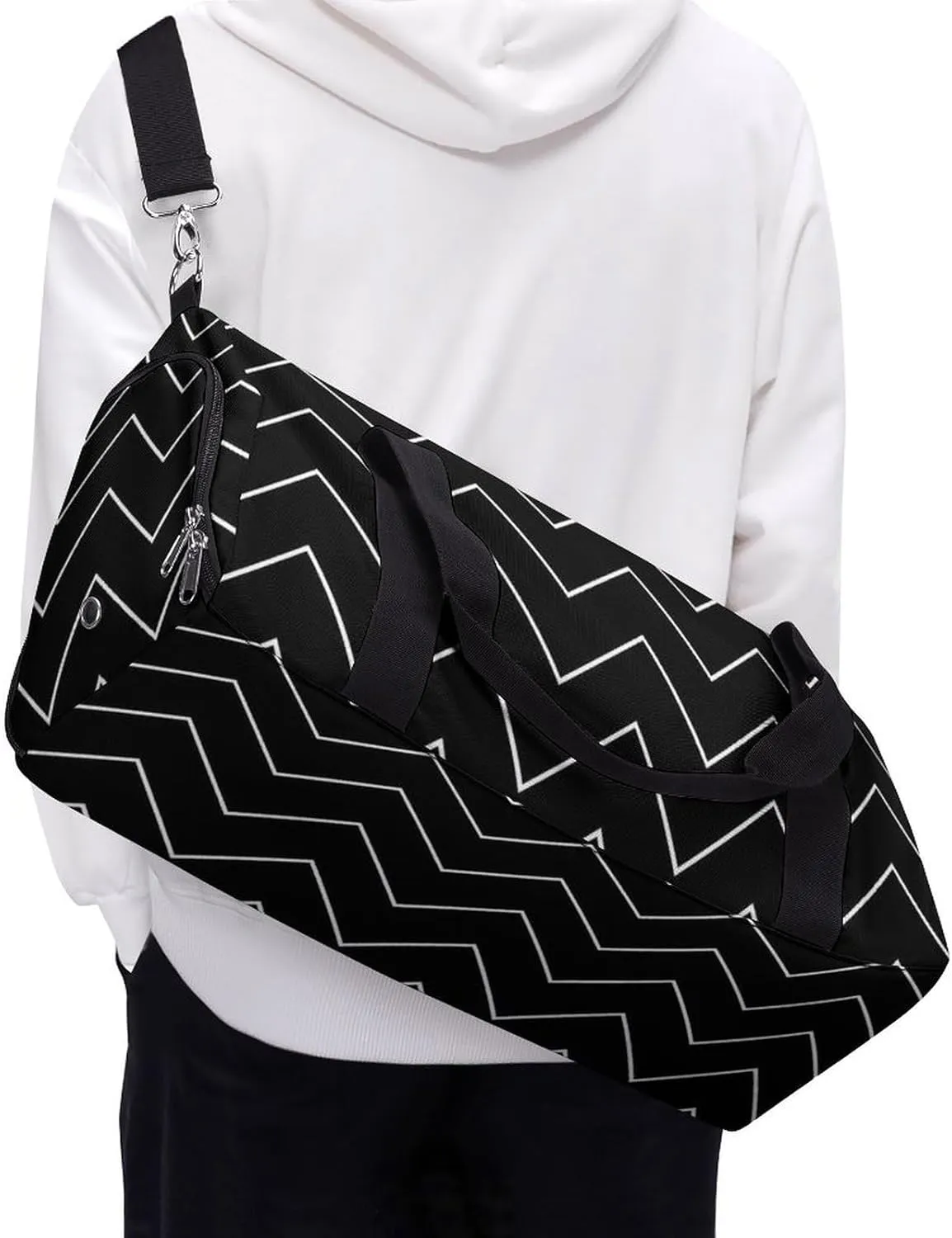 Diagonal Zig Zag Wave Line Fitness Large Gym Bag for Unisex with Shoe Compartment & Wet Pocket