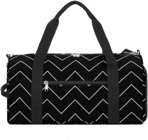 Diagonal Zig Zag Wave Line Fitness Large Gym Bag for Unisex with Shoe Compartment & Wet Pocket