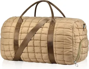 Dimayar Puffer Duffle Bag for Travel – 22”x14”x9” Airline-Approved, Puffy Weekender Bag for Women with Shoe Compartment,40L（Khaki）