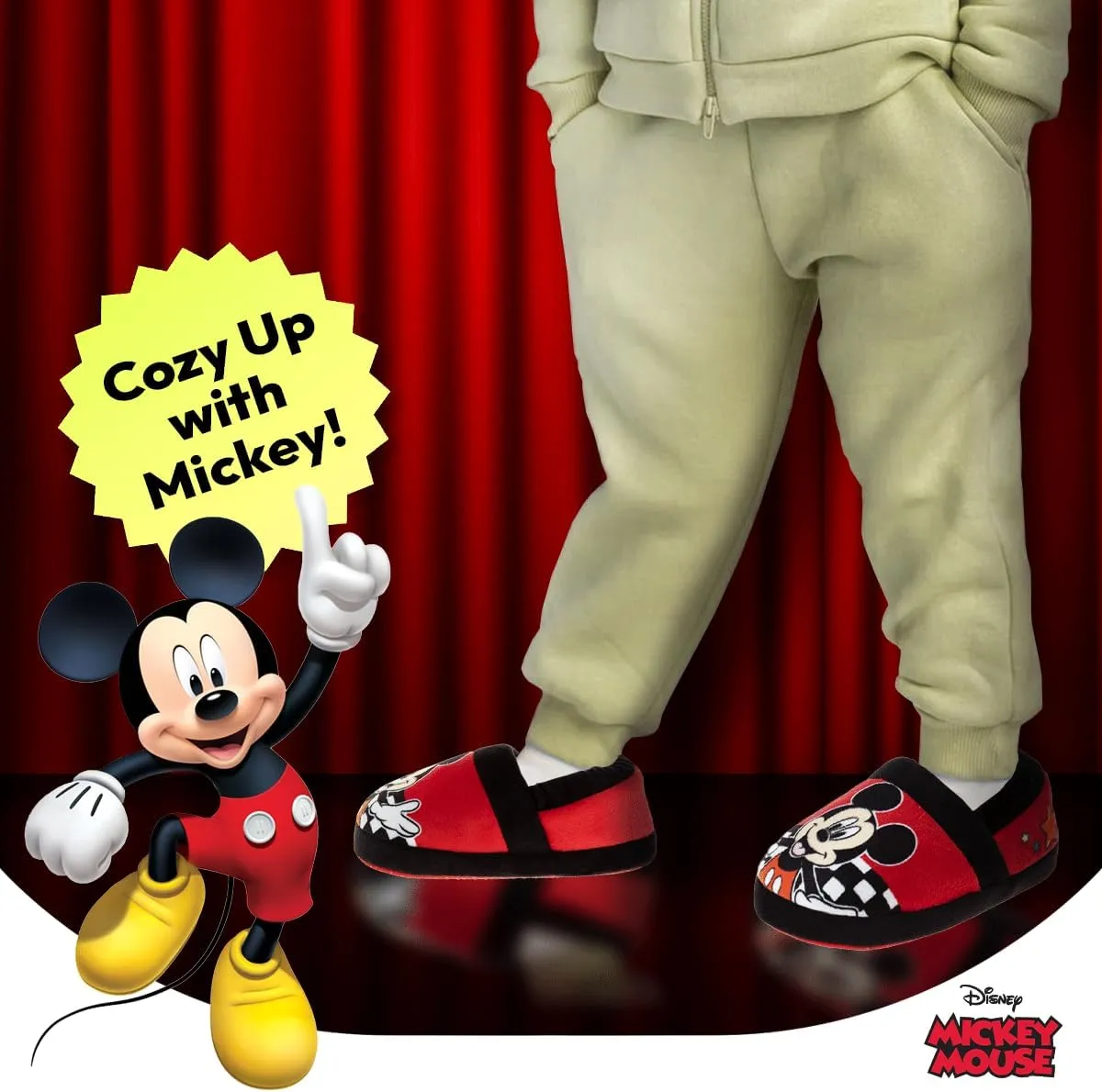 Disney Boys’ Mickey Mouse Slippers – Cozy Plush Fuzzy Slippers: Non-Slip, Non-Skid Slippers for Boys (Toddler/Little Kid)