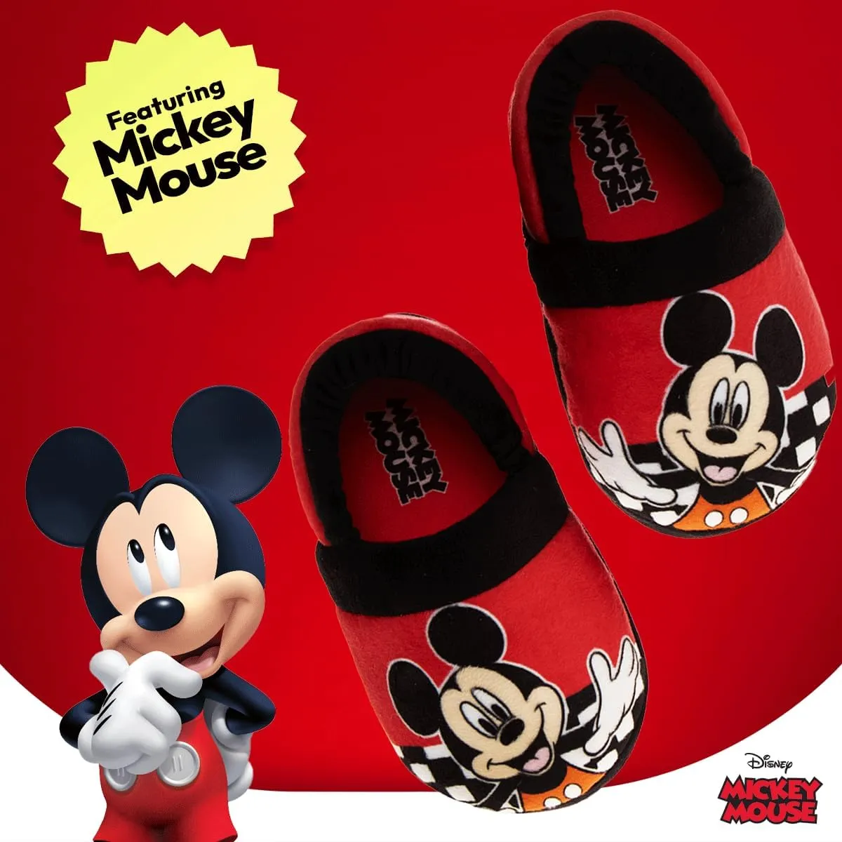 Disney Boys’ Mickey Mouse Slippers – Cozy Plush Fuzzy Slippers: Non-Slip, Non-Skid Slippers for Boys (Toddler/Little Kid)