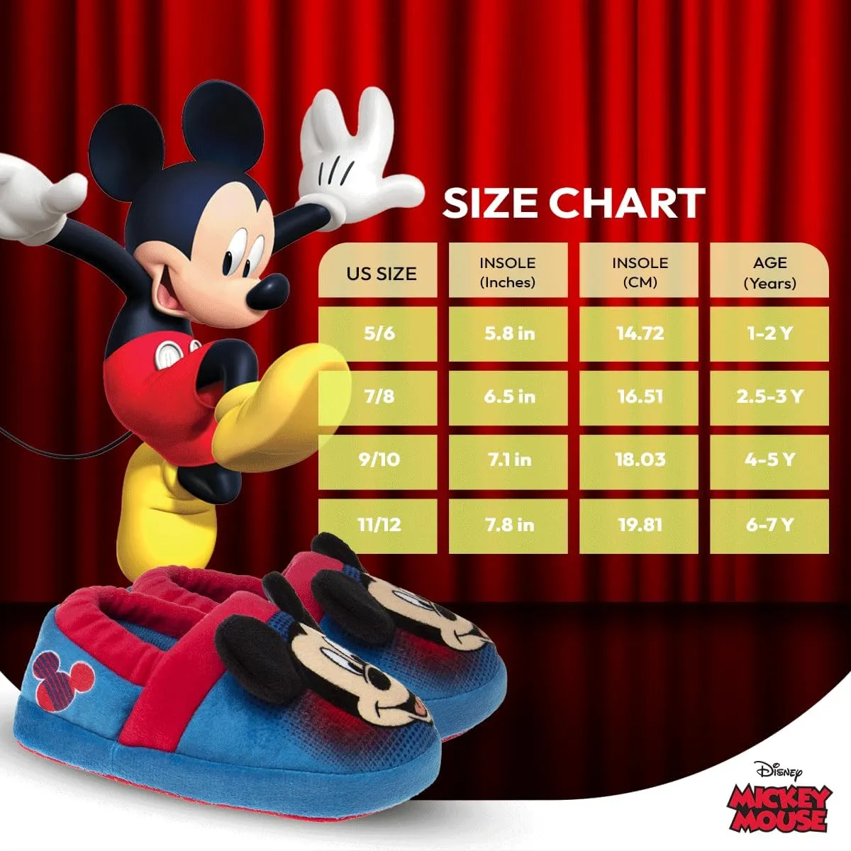 Disney Boys’ Mickey Mouse Slippers – Cozy Plush Fuzzy Slippers: Non-Slip, Non-Skid Slippers for Boys (Toddler/Little Kid)