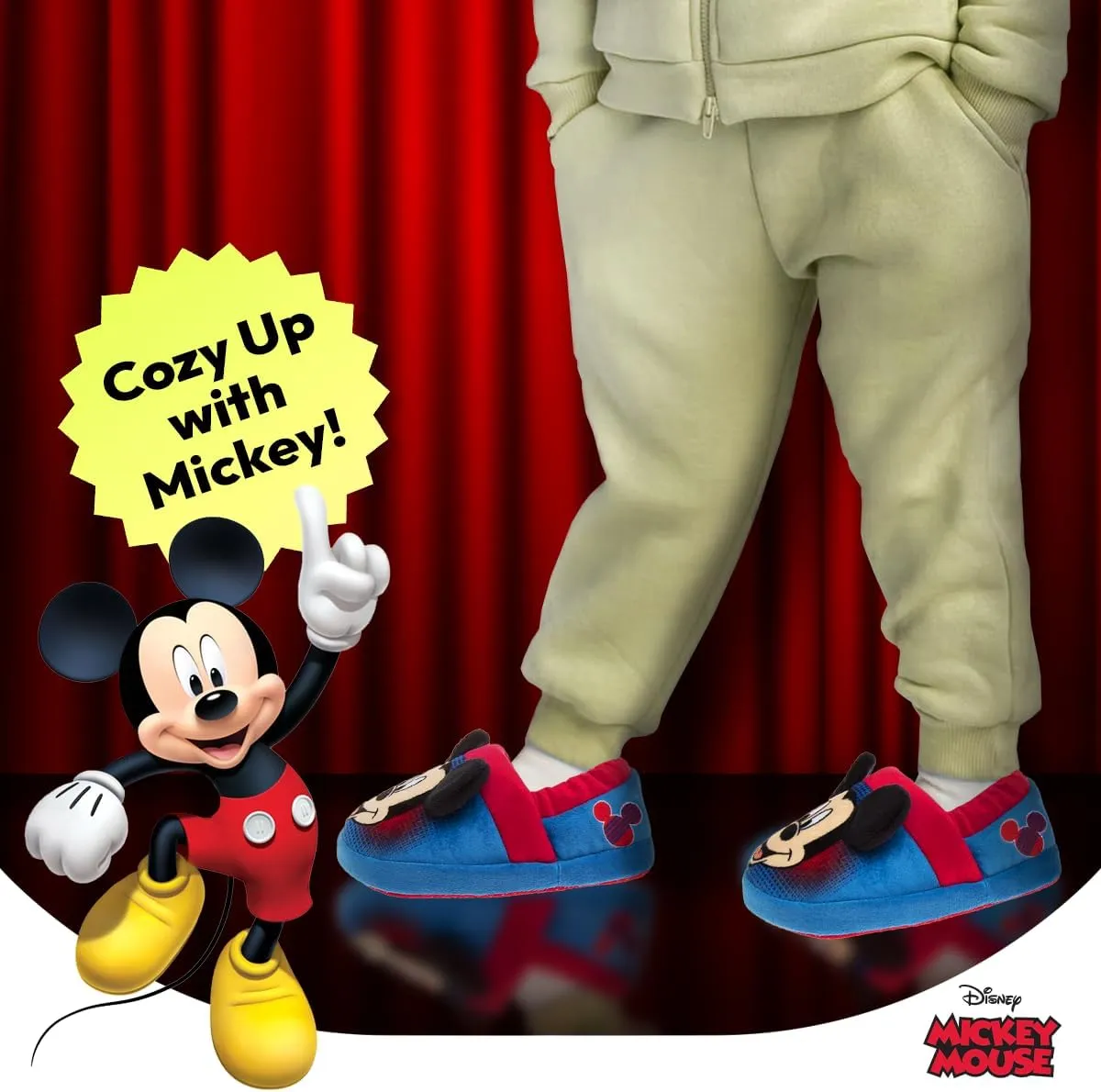 Disney Boys’ Mickey Mouse Slippers – Cozy Plush Fuzzy Slippers: Non-Slip, Non-Skid Slippers for Boys (Toddler/Little Kid)