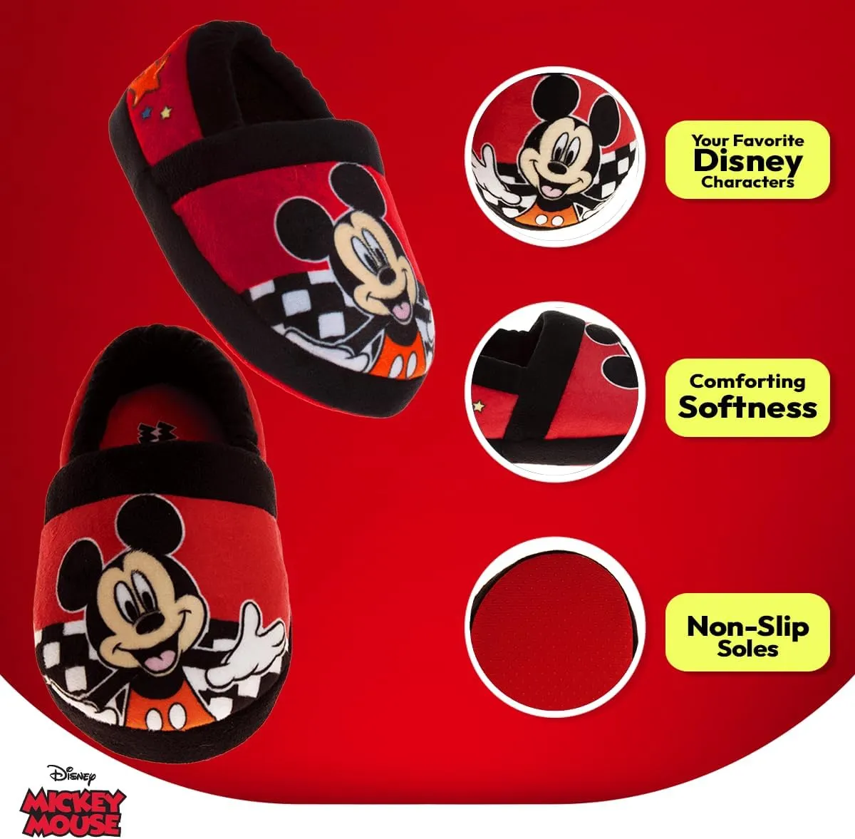 Disney Boys’ Mickey Mouse Slippers – Cozy Plush Fuzzy Slippers: Non-Slip, Non-Skid Slippers for Boys (Toddler/Little Kid)
