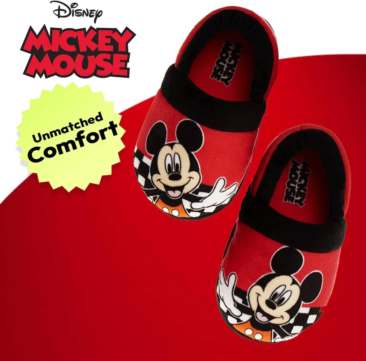 Disney Boys’ Mickey Mouse Slippers – Cozy Plush Fuzzy Slippers: Non-Slip, Non-Skid Slippers for Boys (Toddler/Little Kid)