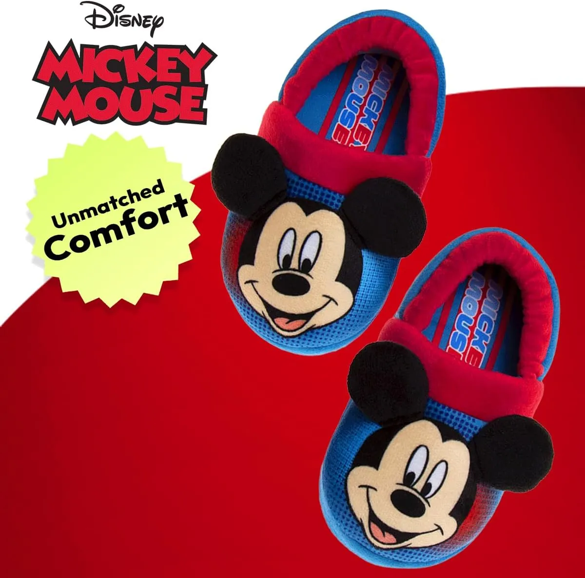 Disney Boys’ Mickey Mouse Slippers – Cozy Plush Fuzzy Slippers: Non-Slip, Non-Skid Slippers for Boys (Toddler/Little Kid)