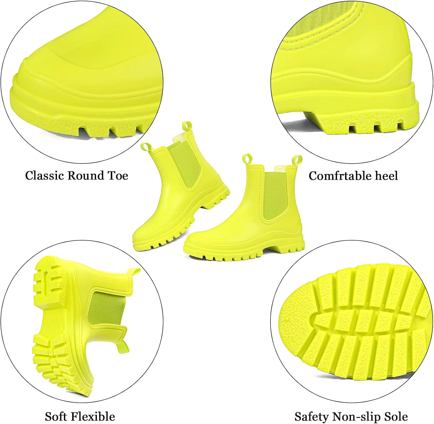 DKSUKO Women's Short Rain Boots Rubber Waterproof Garden Boots Elastic Slip On Ankle Chelsea Boot Fashion Insulated Rain Shoe for Outdoor Work Thick Sole