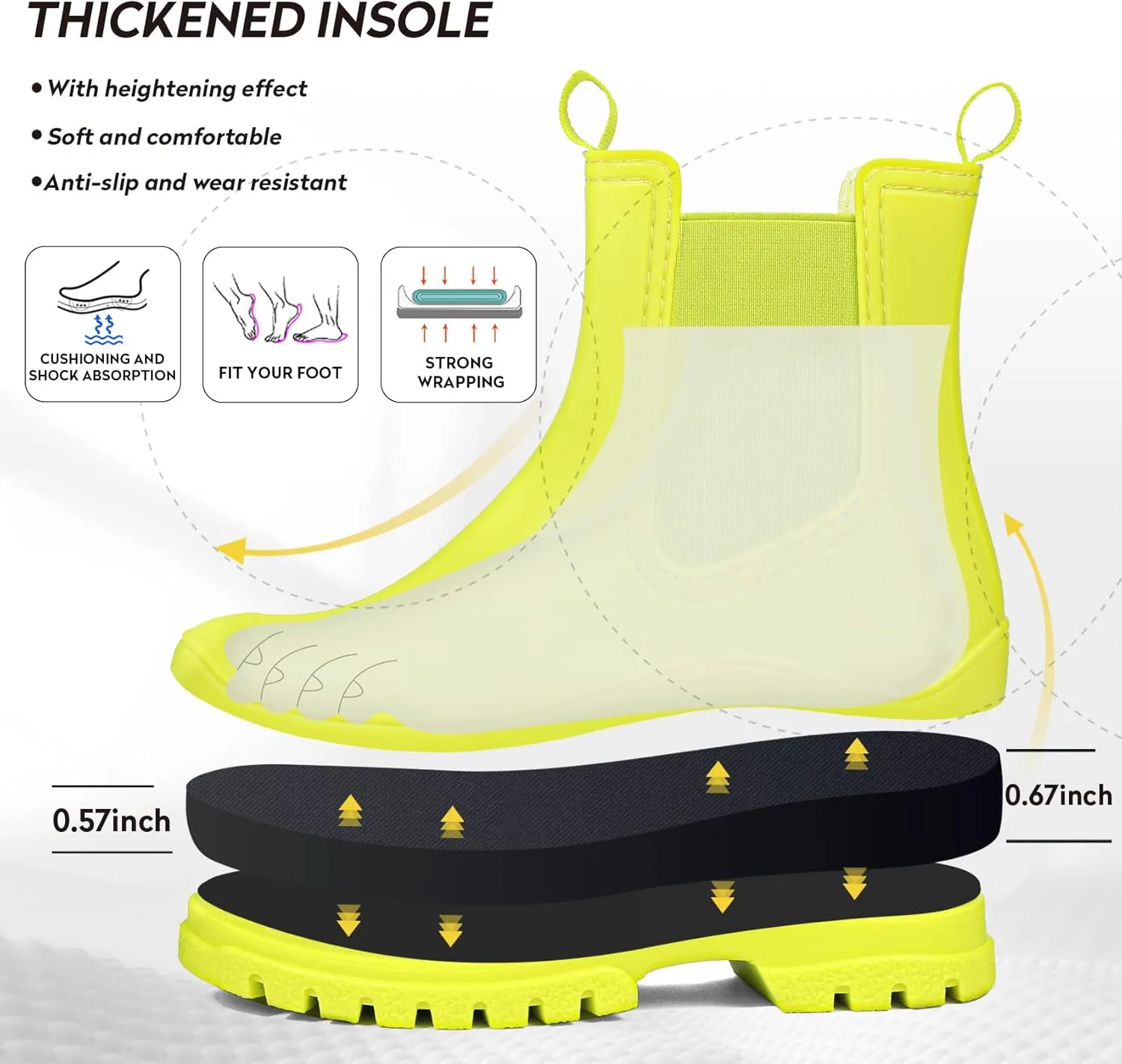 DKSUKO Women's Short Rain Boots Rubber Waterproof Garden Boots Elastic Slip On Ankle Chelsea Boot Fashion Insulated Rain Shoe for Outdoor Work Thick Sole