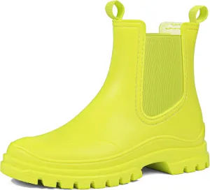 DKSUKO Women's Short Rain Boots Rubber Waterproof Garden Boots Elastic Slip On Ankle Chelsea Boot Fashion Insulated Rain Shoe for Outdoor Work Thick Sole