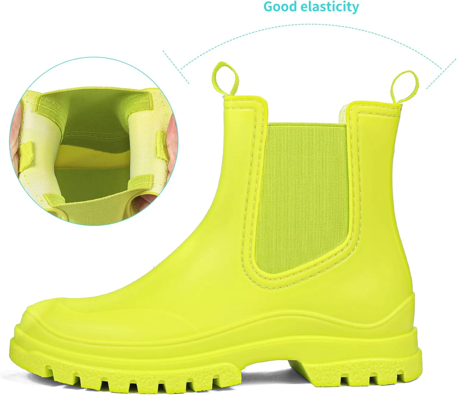 DKSUKO Women's Short Rain Boots Rubber Waterproof Garden Boots Elastic Slip On Ankle Chelsea Boot Fashion Insulated Rain Shoe for Outdoor Work Thick Sole