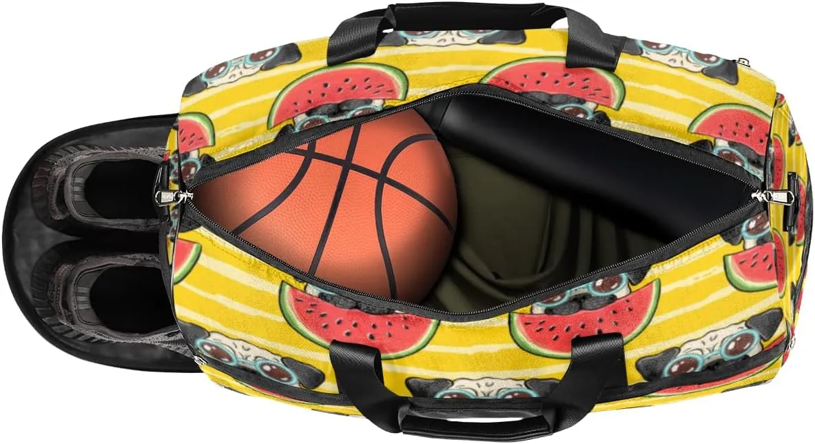 Dog Watermelon Sports Gym Bag for Women Men Travel Duffel Bag with Wet Pocket & Shoes Compartment Waterproof Weekender Overnight Tote Carry on Bag Lightweight