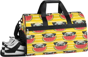 Dog Watermelon Sports Gym Bag for Women Men Travel Duffel Bag with Wet Pocket & Shoes Compartment Waterproof Weekender Overnight Tote Carry on Bag Lightweight
