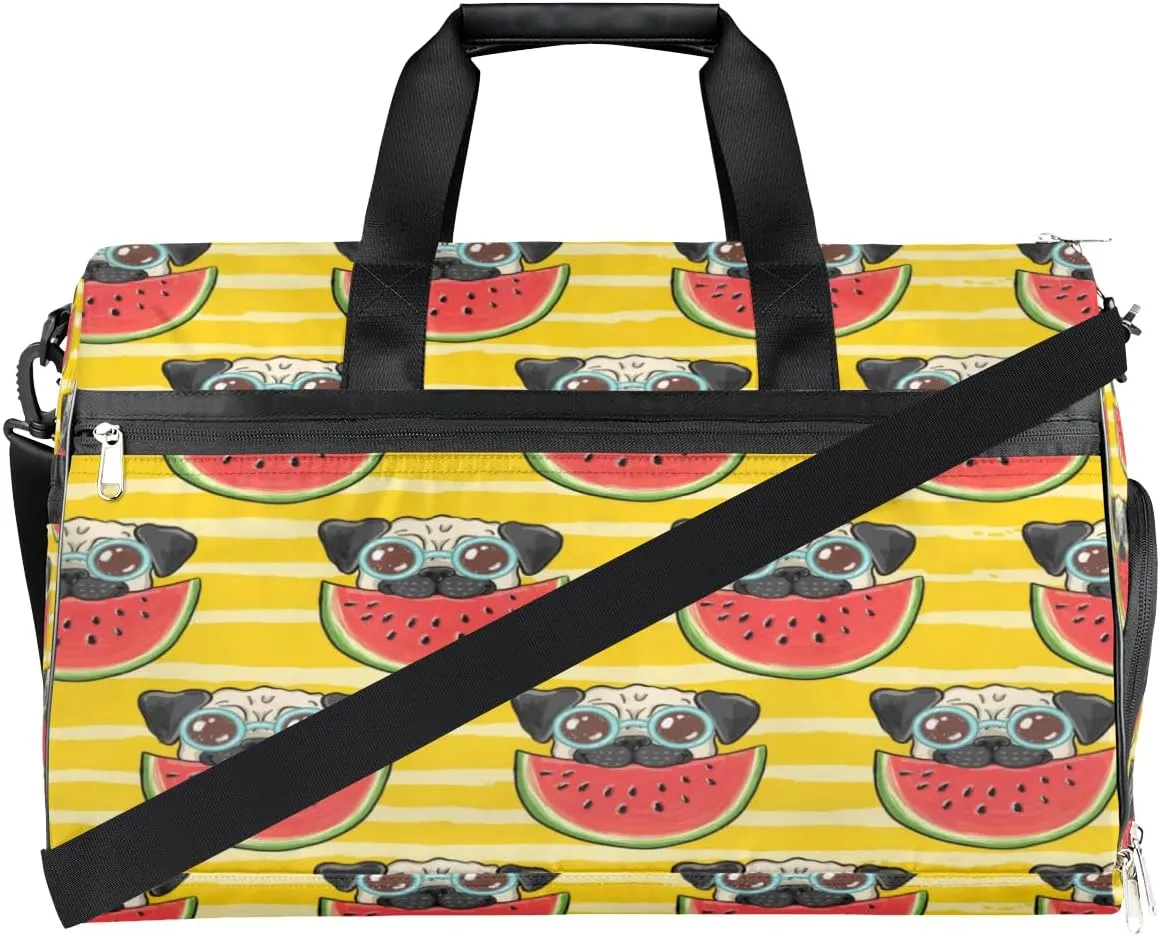 Dog Watermelon Sports Gym Bag for Women Men Travel Duffel Bag with Wet Pocket & Shoes Compartment Waterproof Weekender Overnight Tote Carry on Bag Lightweight