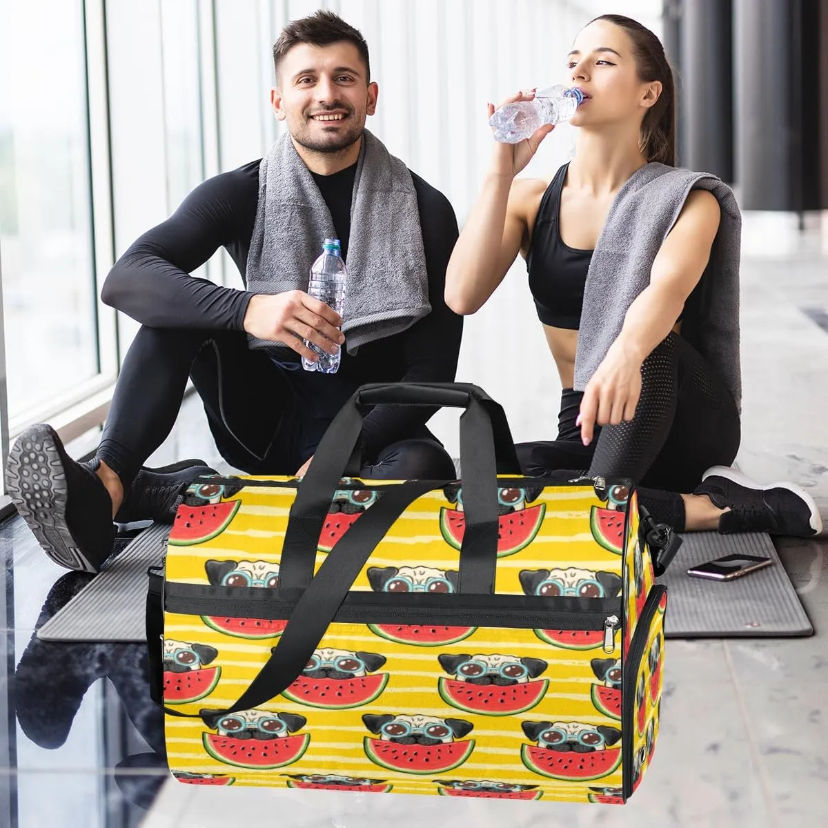 Dog Watermelon Sports Gym Bag for Women Men Travel Duffel Bag with Wet Pocket & Shoes Compartment Waterproof Weekender Overnight Tote Carry on Bag Lightweight