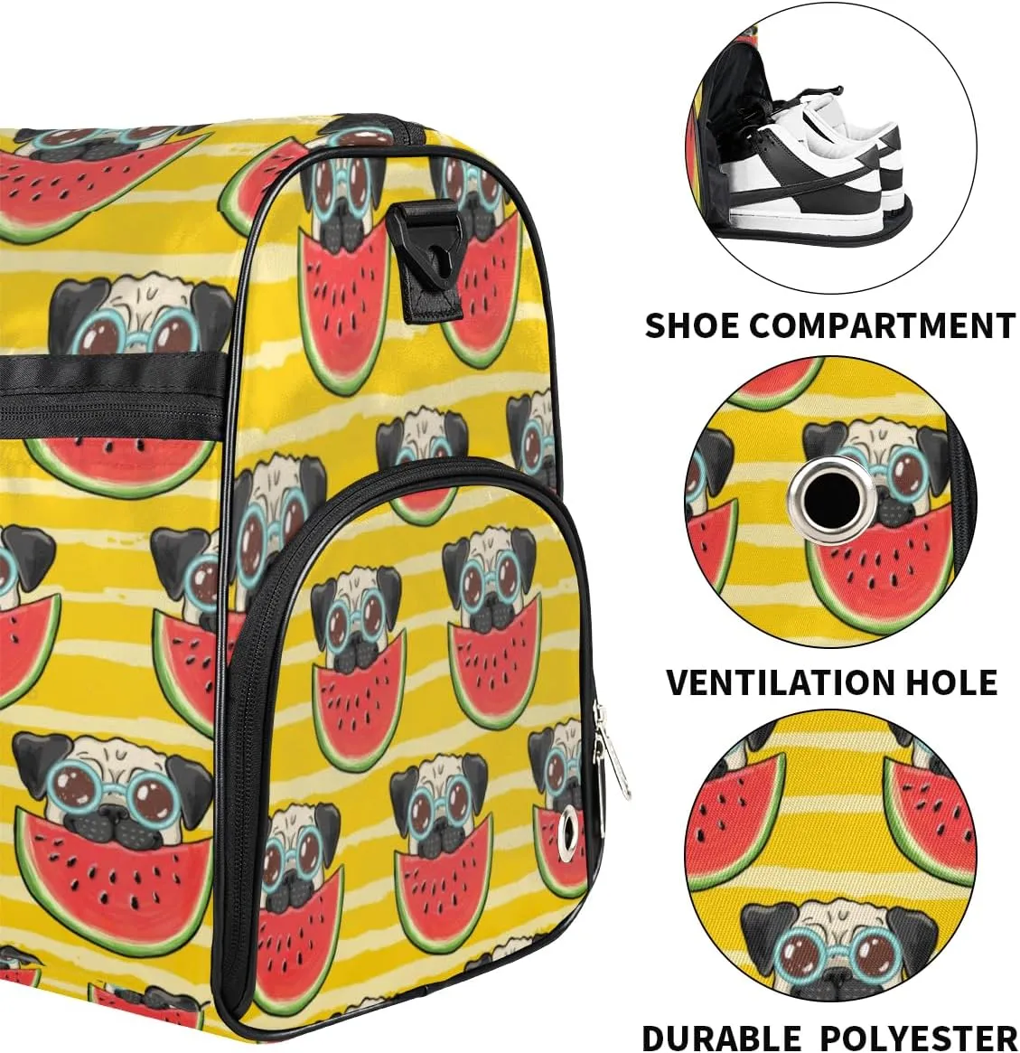 Dog Watermelon Sports Gym Bag for Women Men Travel Duffel Bag with Wet Pocket & Shoes Compartment Waterproof Weekender Overnight Tote Carry on Bag Lightweight