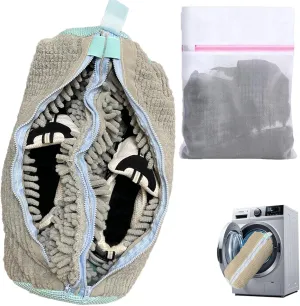 Double Zipper Shoe Washing Bag in Washing Machine, Durable Laundry Shoe Bag for 2 Shoes, Delicate Sneaker Shoes Clean Bag, Unstain Flat Shoes Bag for Washer, Keep Shoes & Washing Machine Clean(Grey)