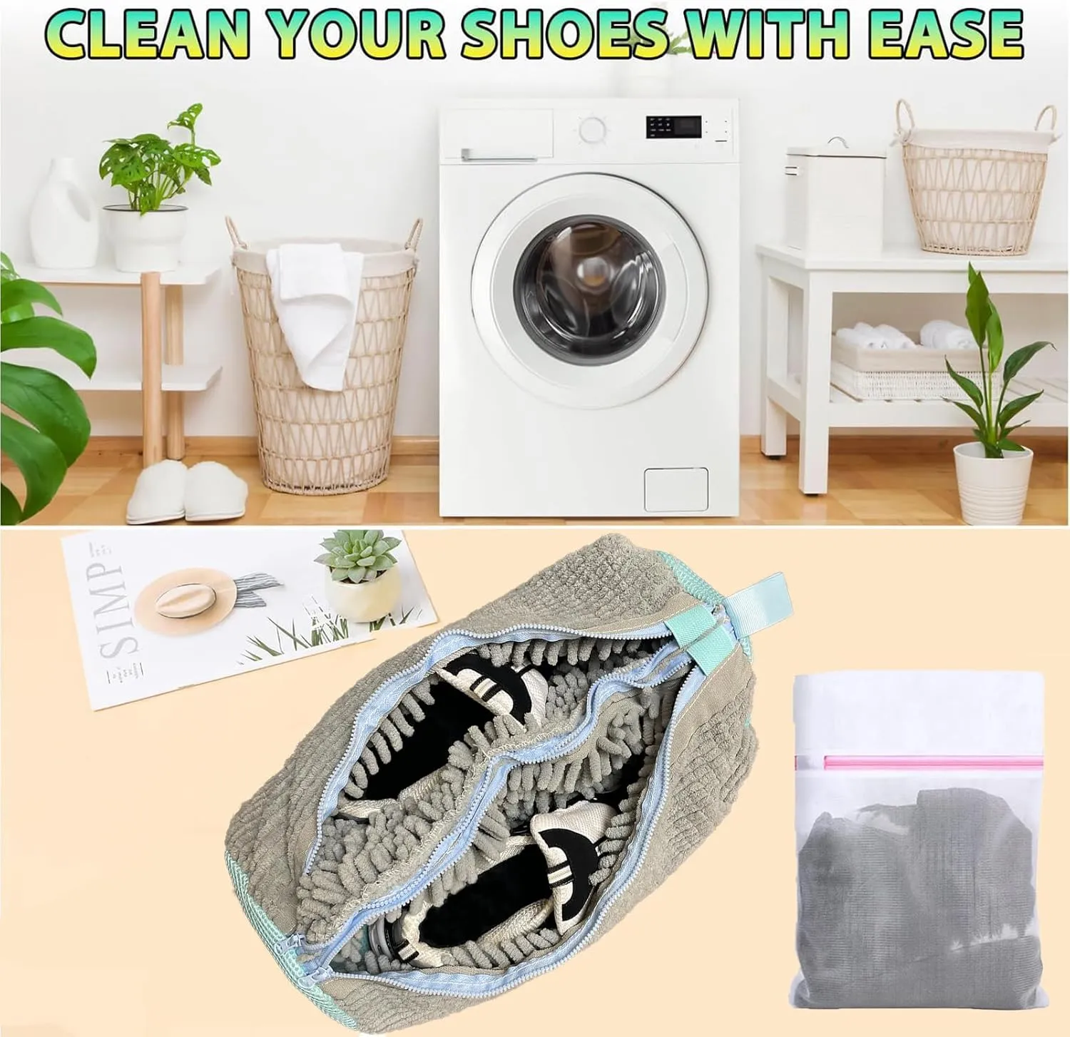 Double Zipper Shoe Washing Bag in Washing Machine, Durable Laundry Shoe Bag for 2 Shoes, Delicate Sneaker Shoes Clean Bag, Unstain Flat Shoes Bag for Washer, Keep Shoes & Washing Machine Clean(Grey)