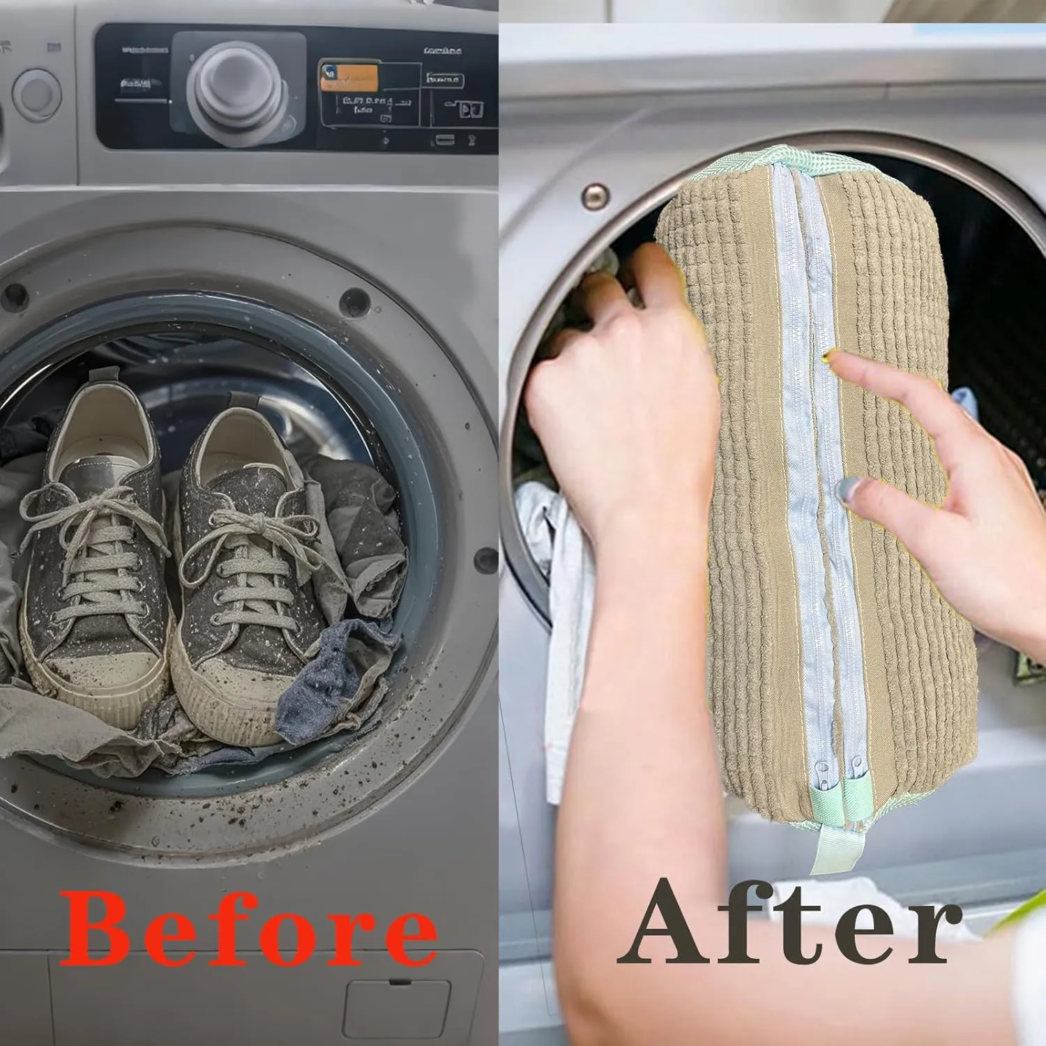 Double Zipper Shoe Washing Bag in Washing Machine, Durable Laundry Shoe Bag for 2 Shoes, Delicate Sneaker Shoes Clean Bag, Unstain Flat Shoes Bag for Washer, Keep Shoes & Washing Machine Clean(Grey)
