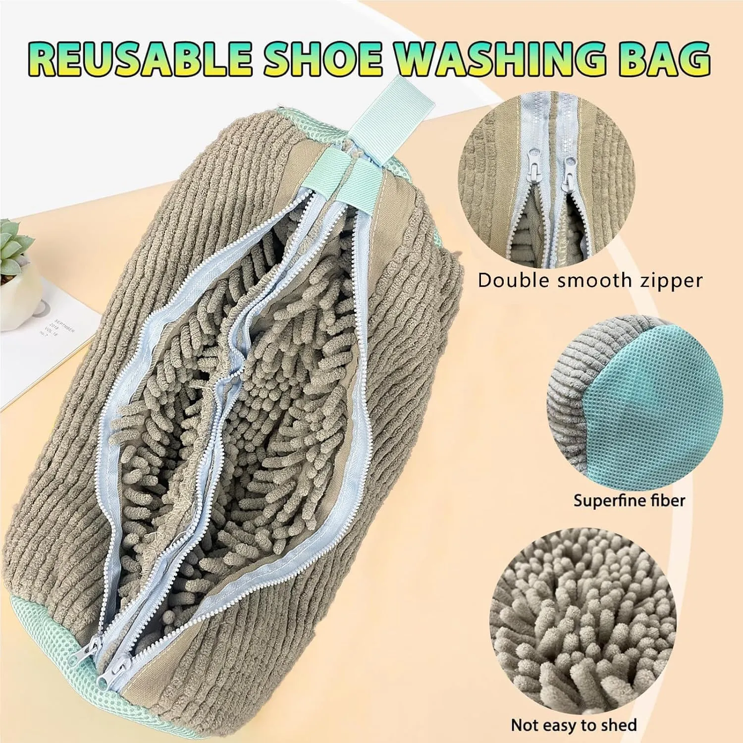 Double Zipper Shoe Washing Bag in Washing Machine, Durable Laundry Shoe Bag for 2 Shoes, Delicate Sneaker Shoes Clean Bag, Unstain Flat Shoes Bag for Washer, Keep Shoes & Washing Machine Clean(Grey)