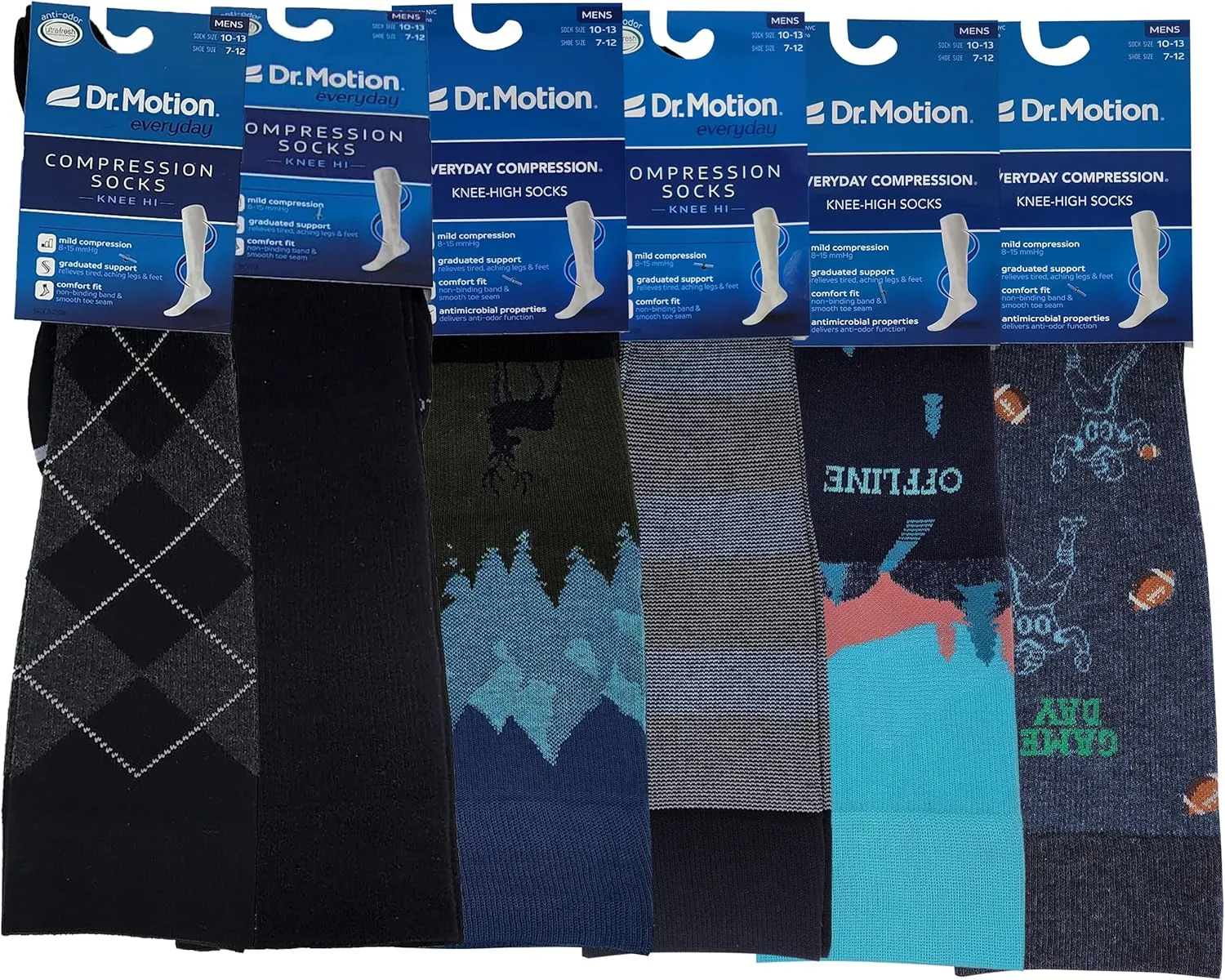 Dr. Motion Men 6 pairs pack everyday compression knee high socks