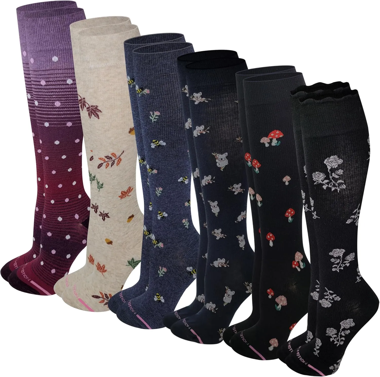 Dr. Motion Women 6 pairs pack everyday Graduted compression knee high socks