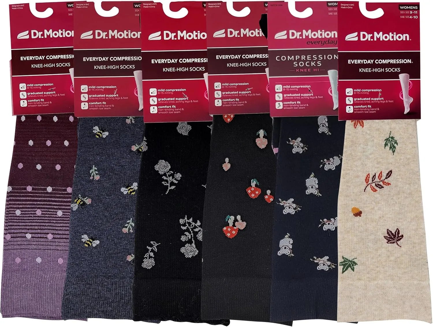 Dr. Motion Women 6 pairs pack everyday Graduted compression knee high socks