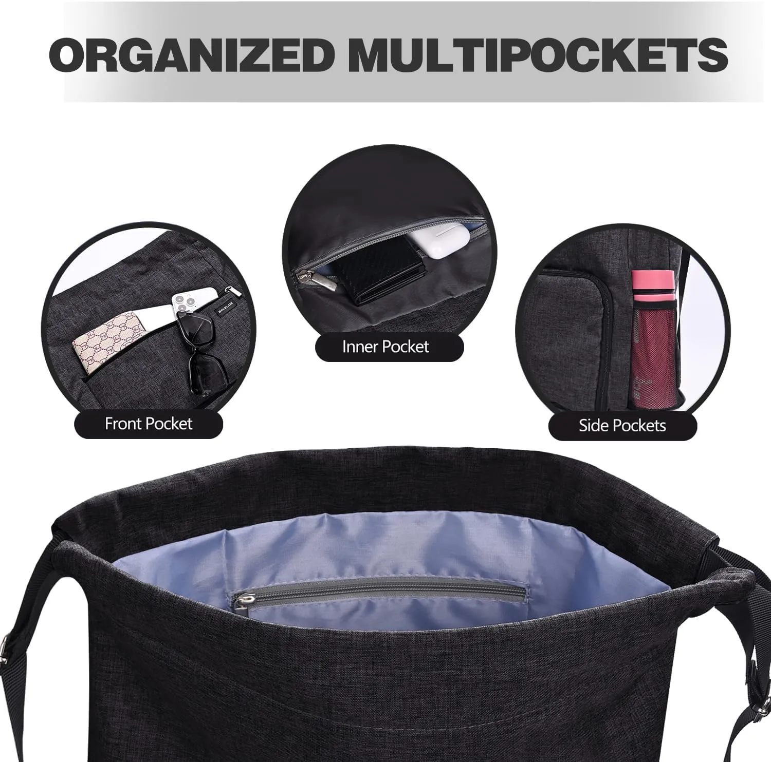 Drawstring Backpack with Wet Pocket & Shoe Compartment, Water-Resistant Sports Gym Swim String Bag for Women Men(Black)