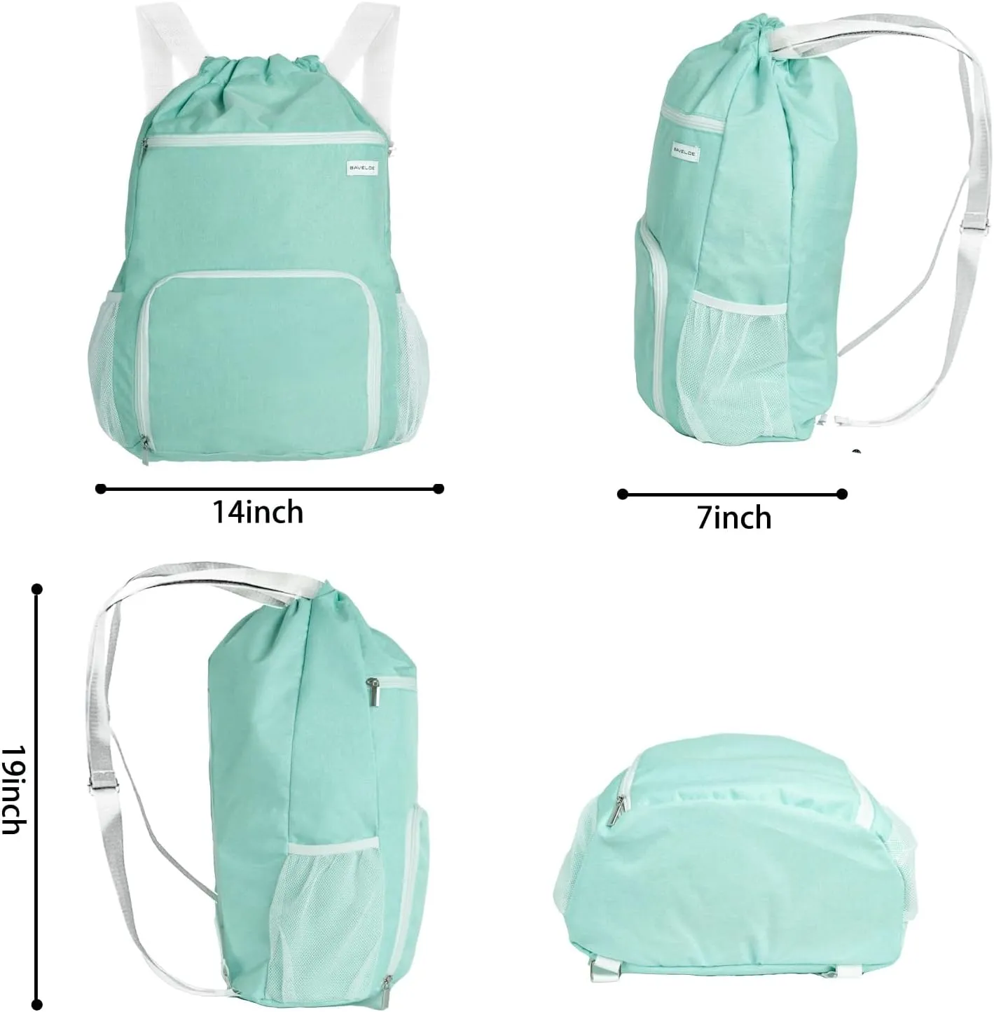 Drawstring Backpack with Wet Pocket & Shoe Compartment, Water-Resistant Sports Gym Swim String Bag for Women Men(Mint Green)