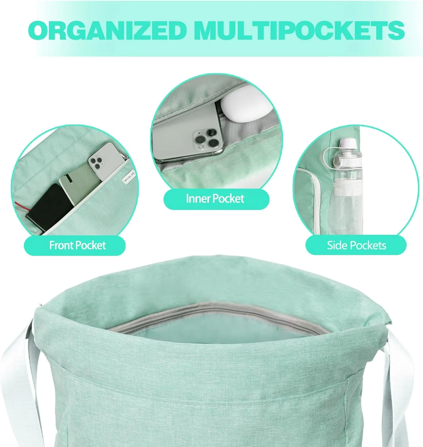 Drawstring Backpack with Wet Pocket & Shoe Compartment, Water-Resistant Sports Gym Swim String Bag for Women Men(Mint Green)