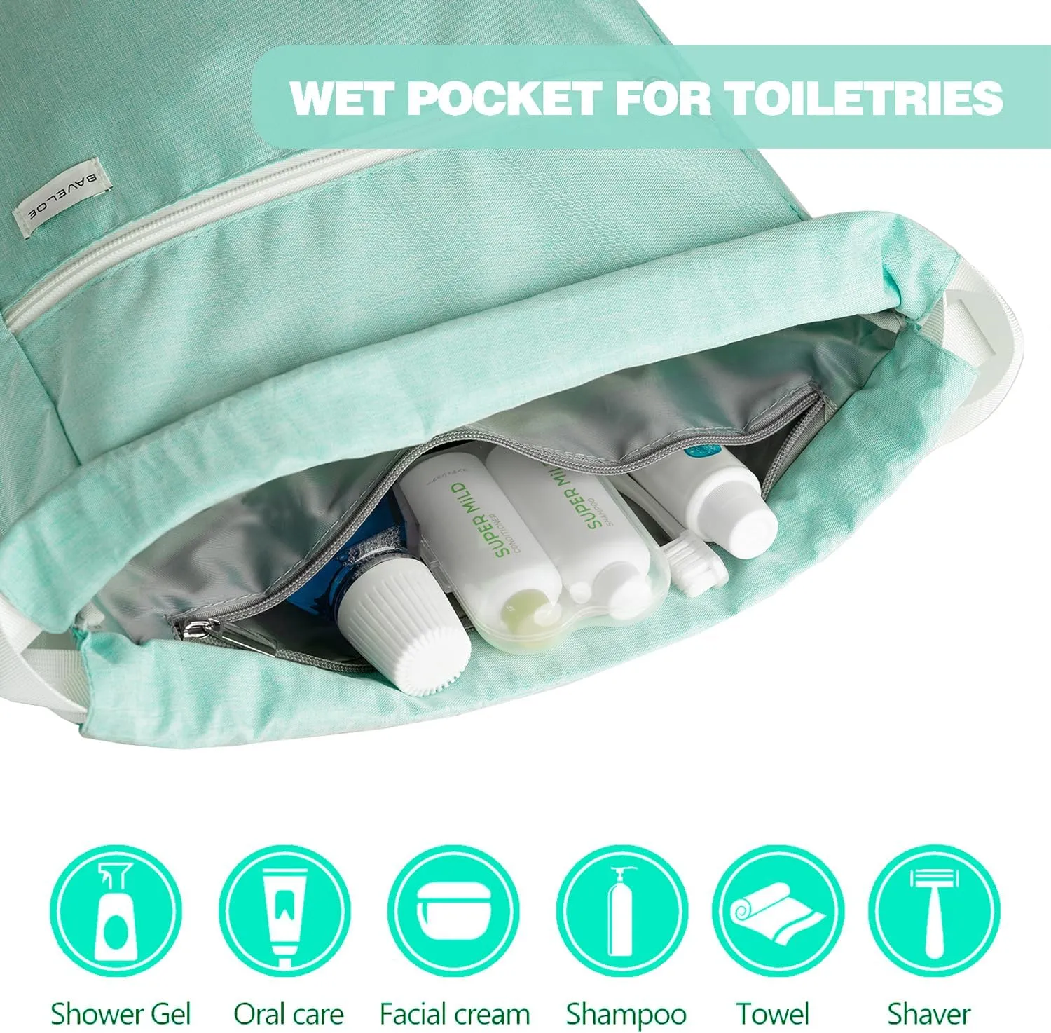 Drawstring Backpack with Wet Pocket & Shoe Compartment, Water-Resistant Sports Gym Swim String Bag for Women Men(Mint Green)