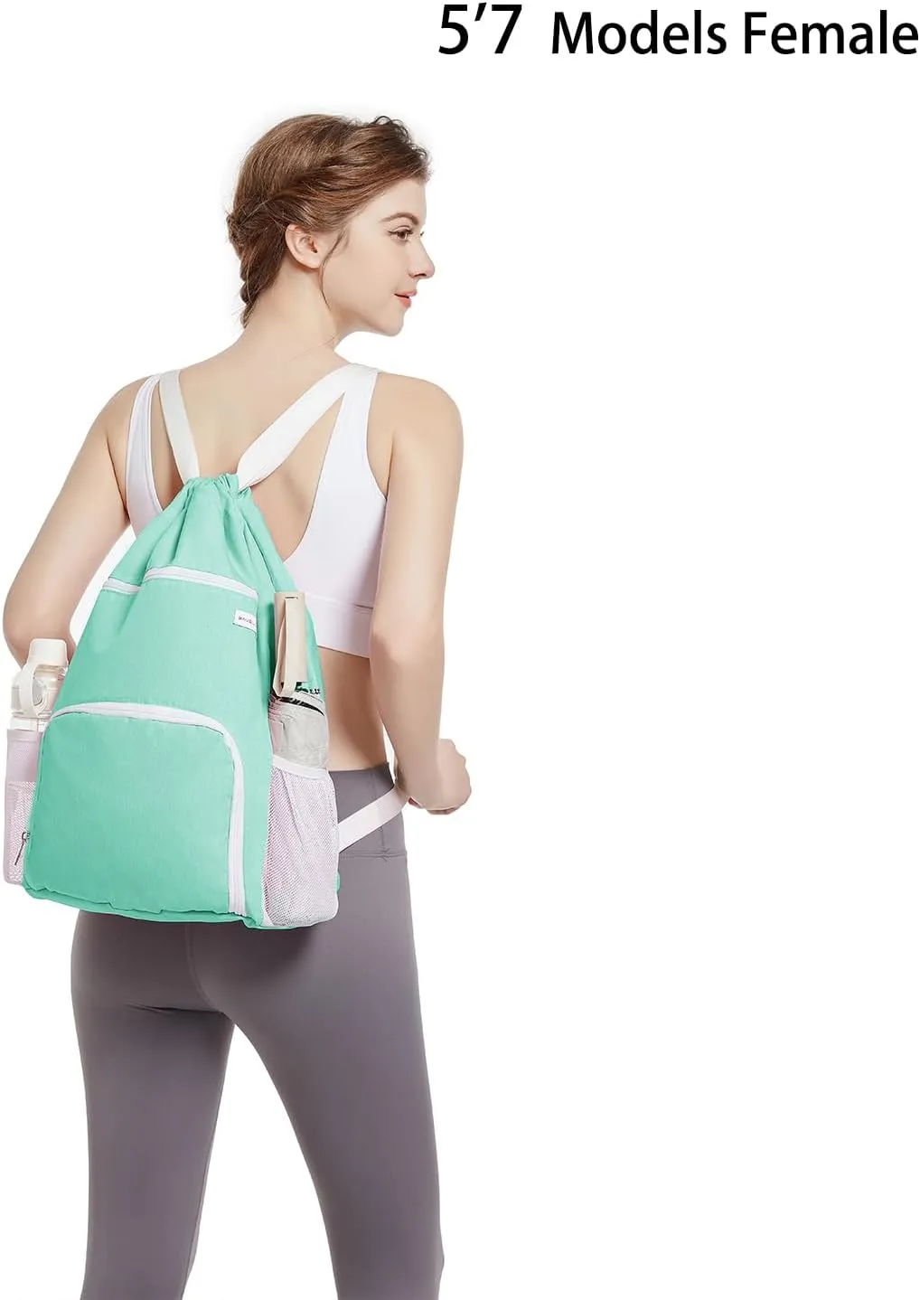 Drawstring Backpack with Wet Pocket & Shoe Compartment, Water-Resistant Sports Gym Swim String Bag for Women Men(Mint Green)