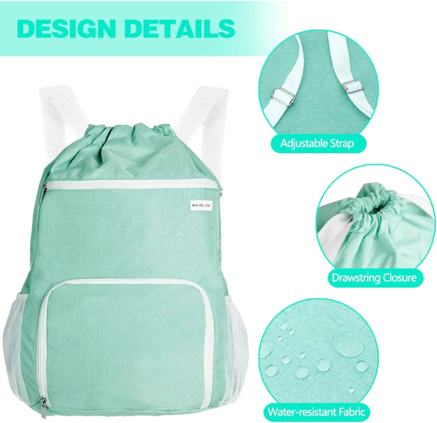 Drawstring Backpack with Wet Pocket & Shoe Compartment, Water-Resistant Sports Gym Swim String Bag for Women Men(Mint Green)