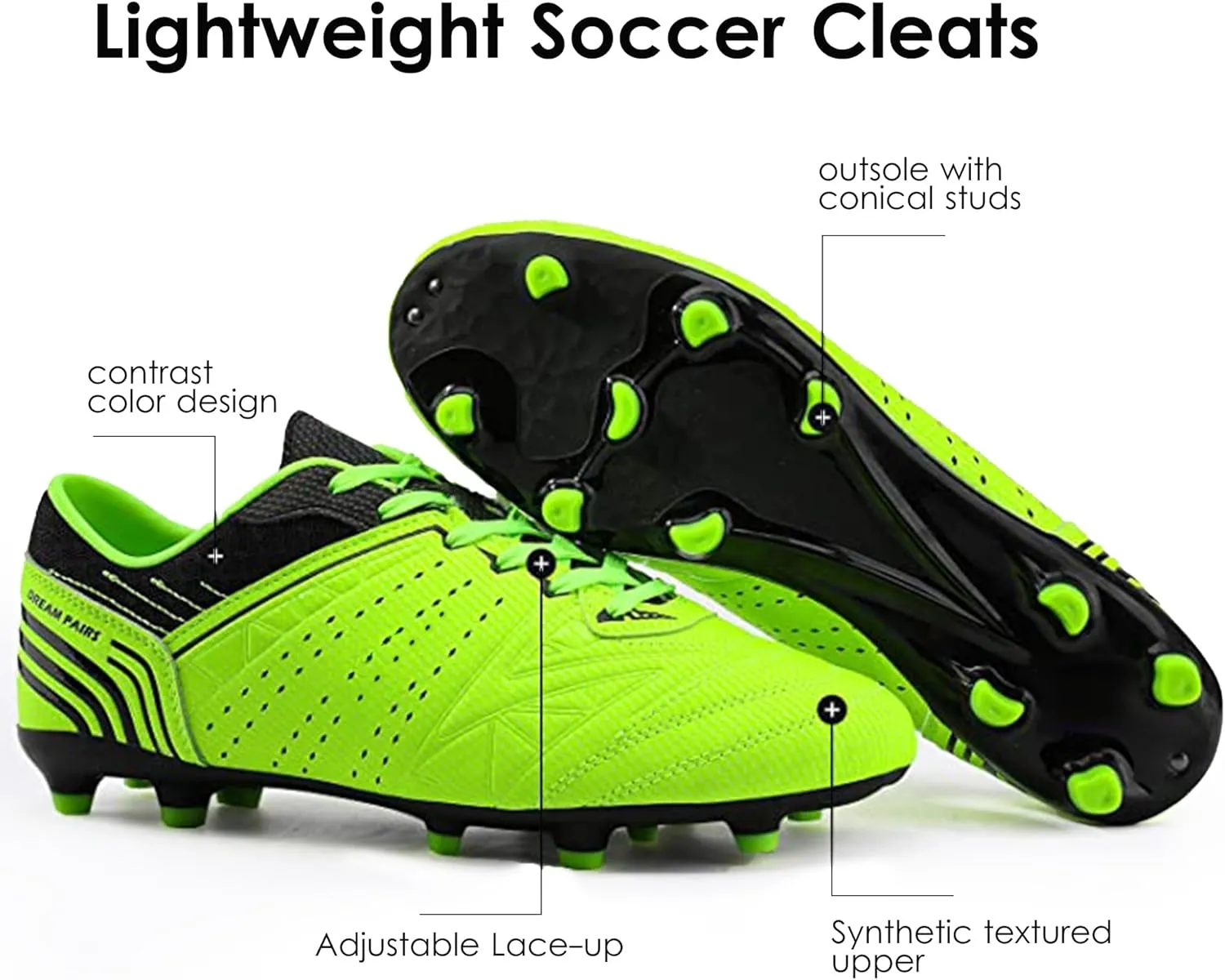 DREAM PAIRS Mens Sport Flexible Athletic Lace Up Light Weight Outdoor Cleats Football Soccer Shoes