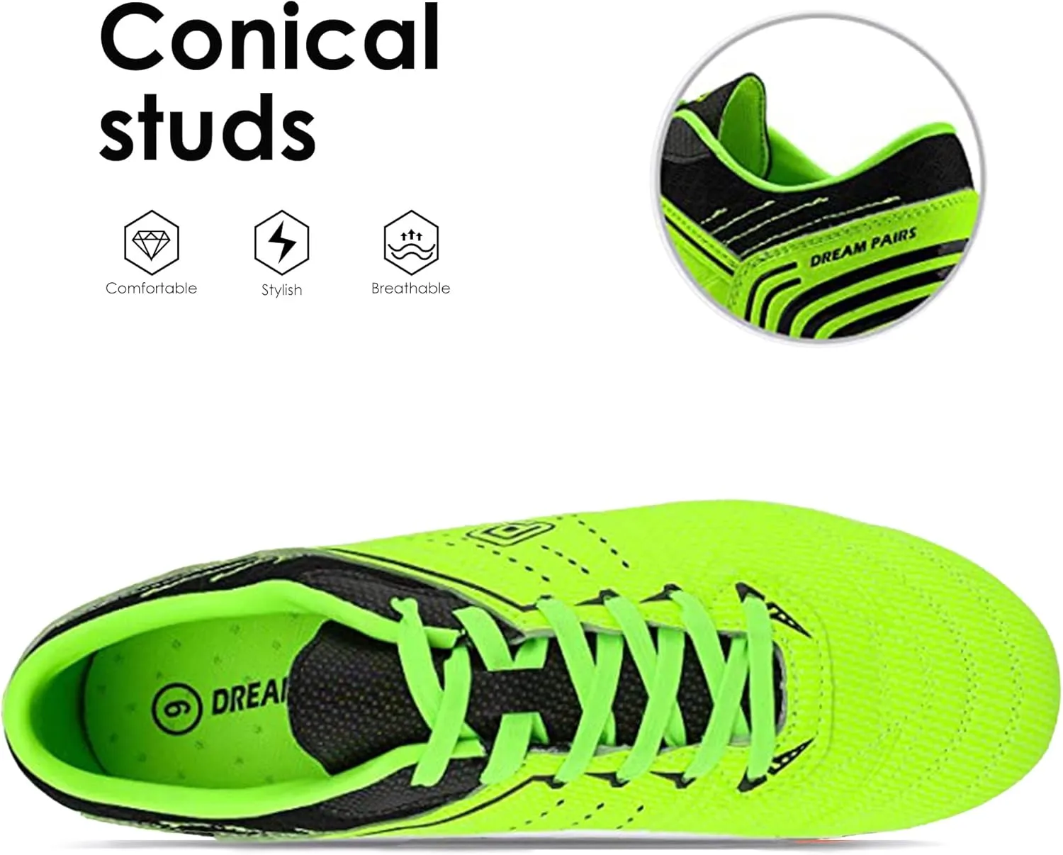 DREAM PAIRS Mens Sport Flexible Athletic Lace Up Light Weight Outdoor Cleats Football Soccer Shoes