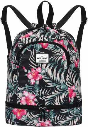 Dry Wet Drawstring Backpack with Shoe Compartment for Women Adjustable Gym Bag