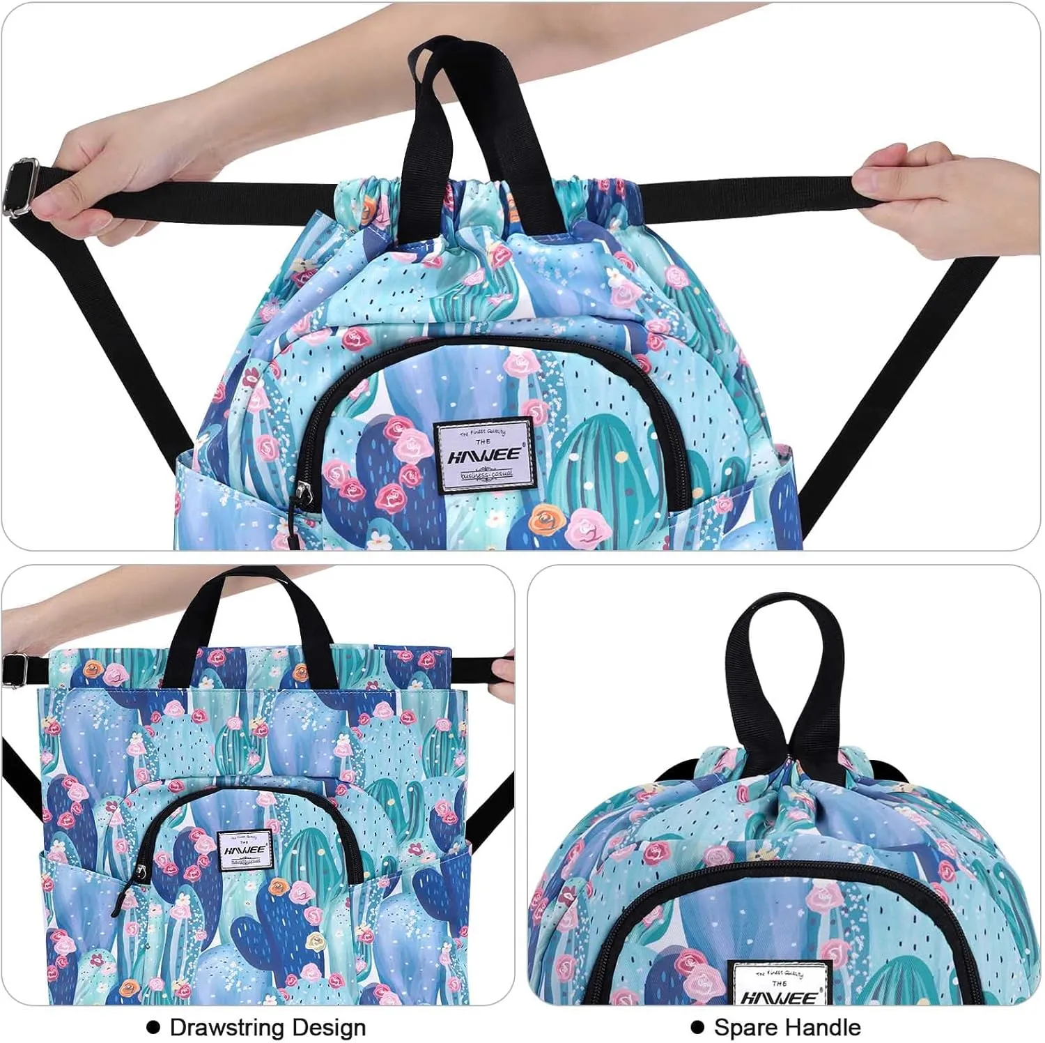 Dry Wet Drawstring Backpack with Shoe Compartment for Women Adjustable Gym Bag