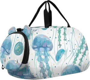 Duffel Bags for Boys Girls Blue Sea Jellyfish Dance Bag Small Gym Bags for Kids Teens