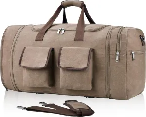 Duffle Bag for Travel, Canvas Travel Duffel Bags Large Travel Bags Overnight Weekend Gym Bag Carry On Duffel Bag with Wet Dry Separation Pocket & Shoe Compartment (Coffee)