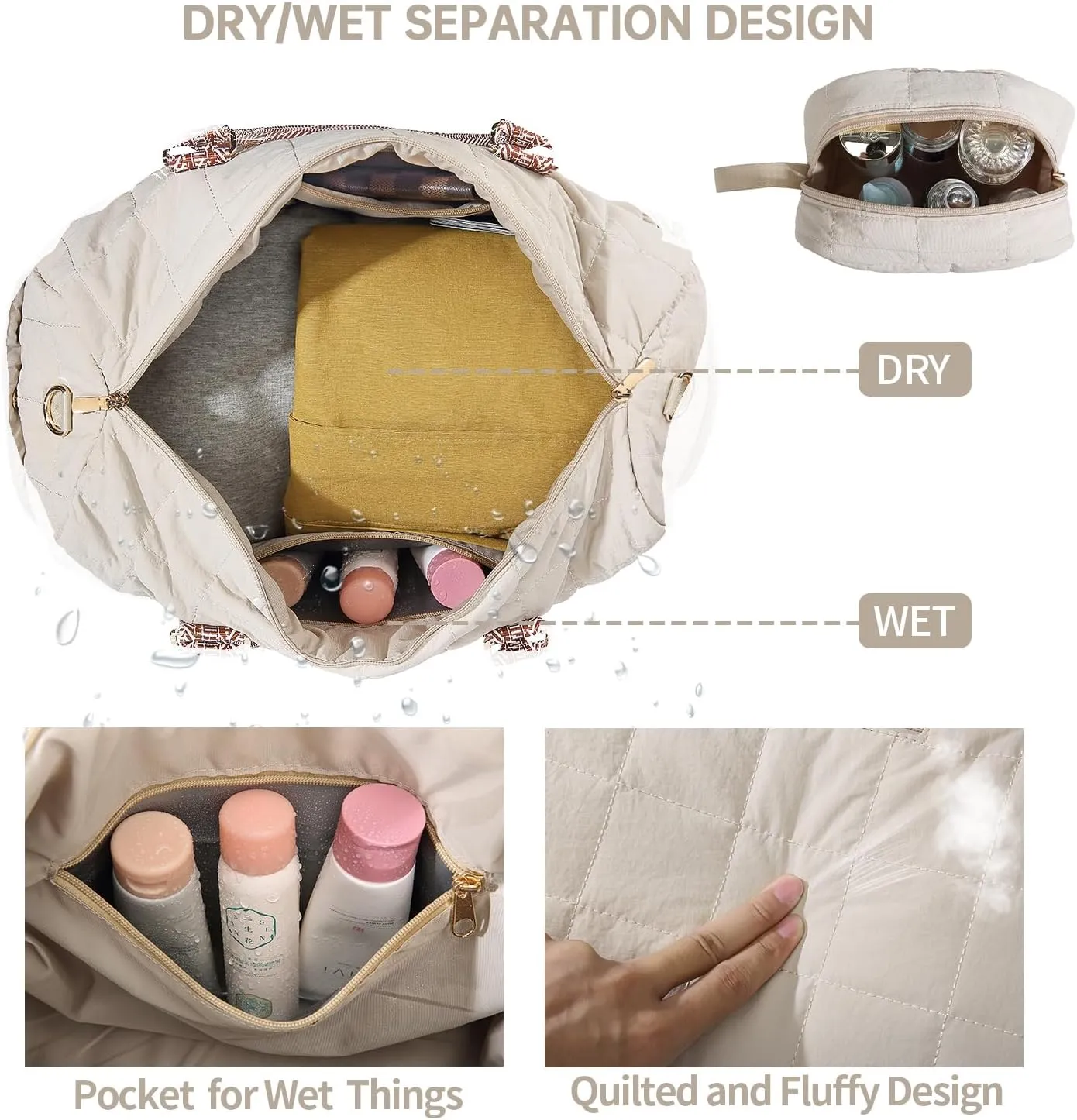 Duffle Bag for Travel, Weekender Bag with Shoe Compartment, Carry On Overnight Bag for Women with Toiletry Bag, Gym Bag with Wet Pocket, Hospital Bags for Labor and Delivery Beige