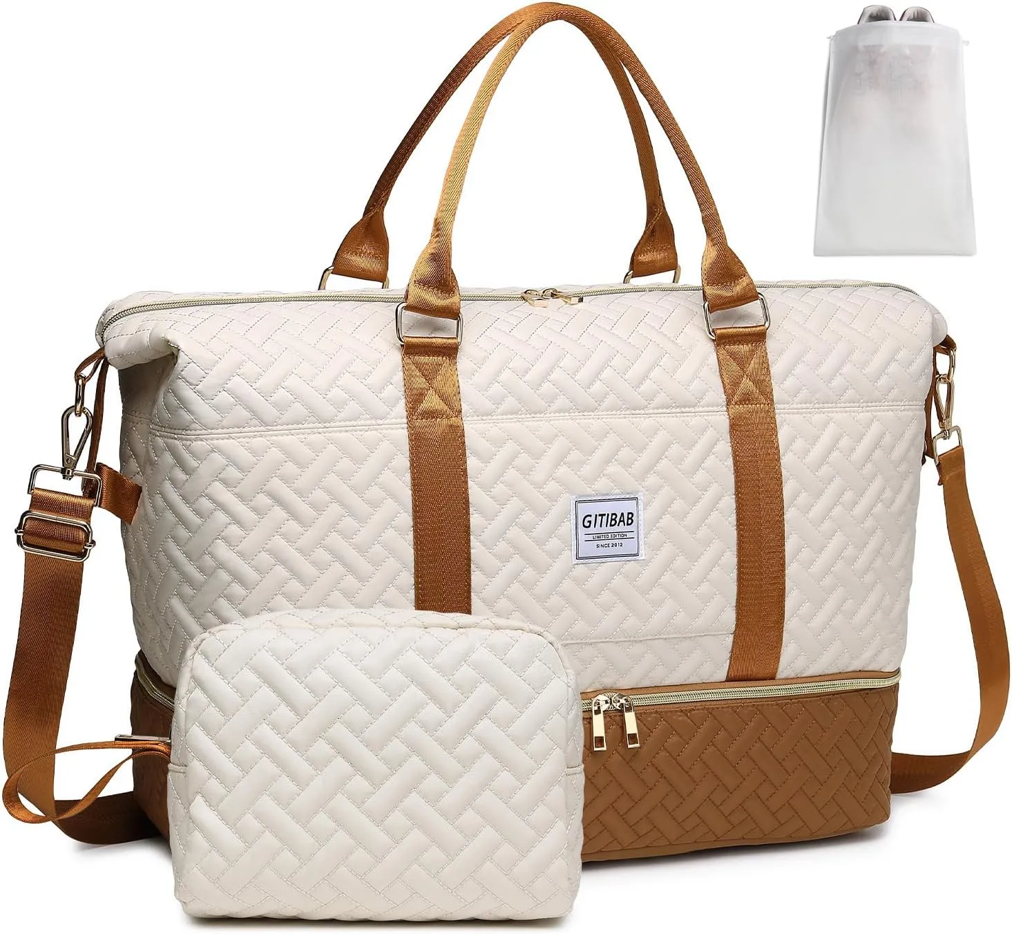 Duffle Bags for women,50L Quilted Travel Weekender Bag with Shoe Compartment, Large Carry On Overnight Tote Gym Bag