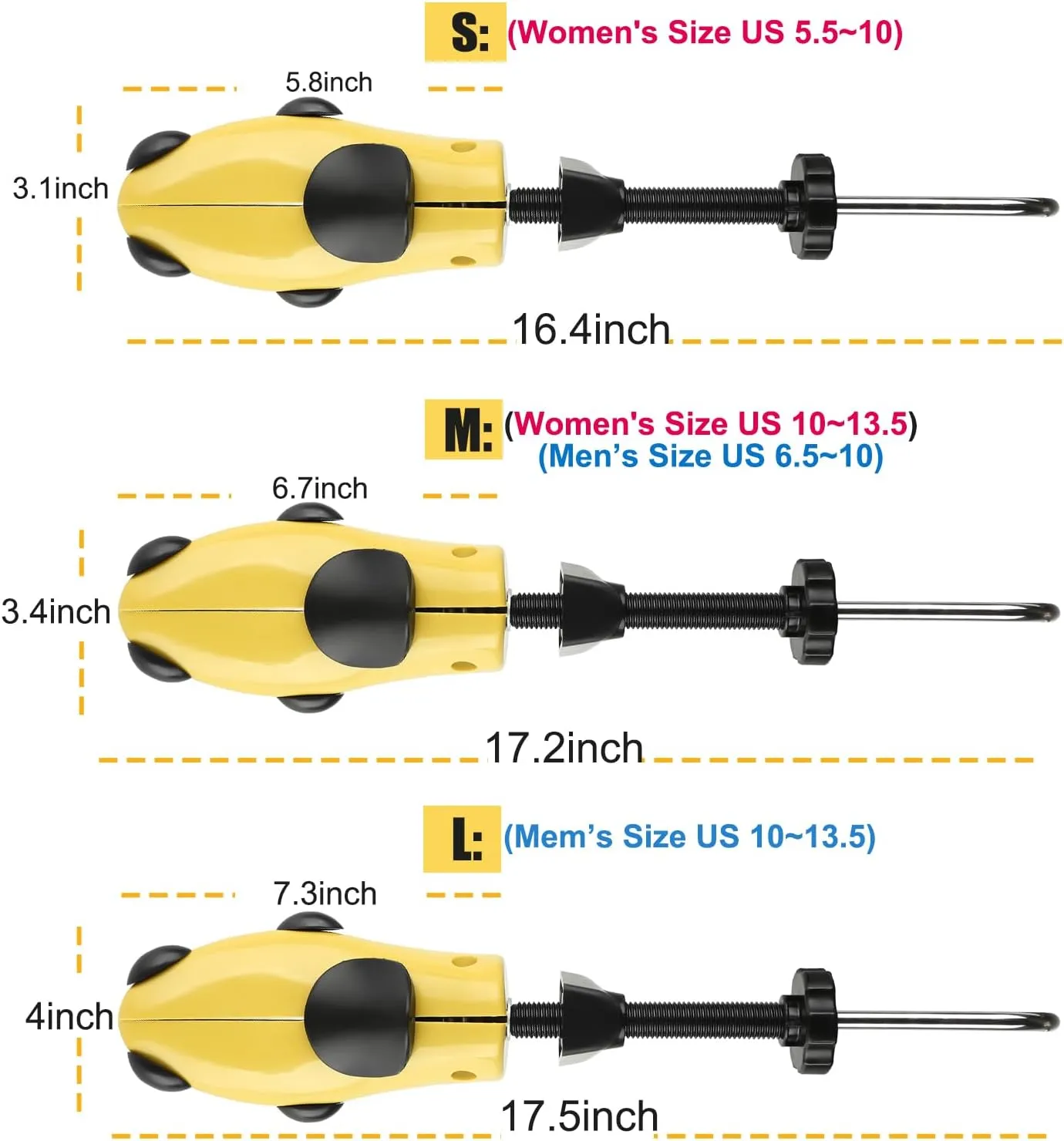 eachway Shoe Stretcher Shoe Trees,Adjustable Length & Width for Men and Women(for Men's Size Us 10-13.5)