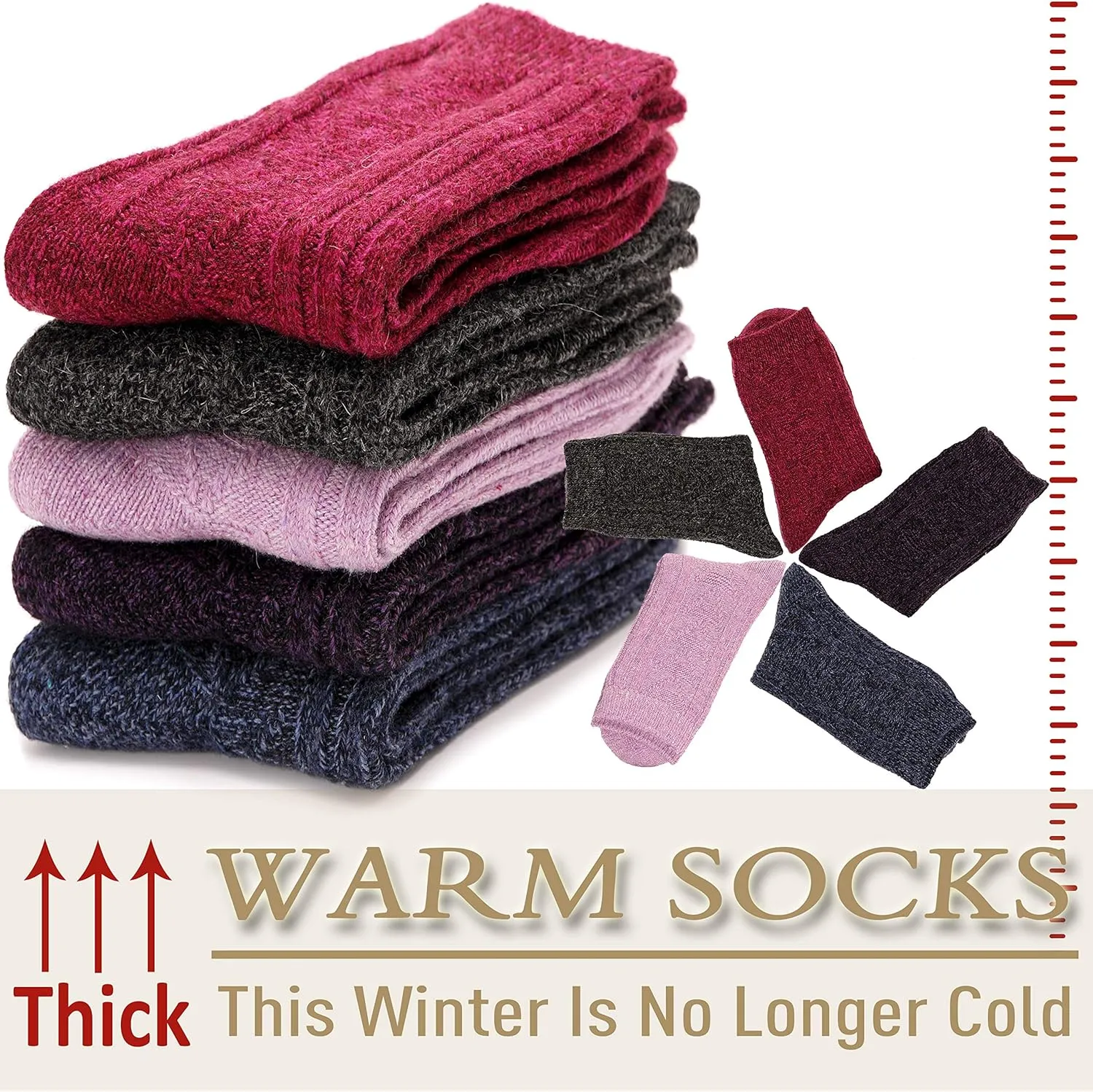 EBMORE 5 Pairs Merino Wool Socks for Women Thermal Warm Thick Winter Hiking Knit Cozy Crew Duty Work Soft Socks for Ladies