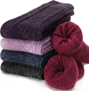 EBMORE 5 Pairs Merino Wool Socks for Women Thermal Warm Thick Winter Hiking Knit Cozy Crew Duty Work Soft Socks for Ladies