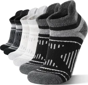 EBMORE 6 Pairs Merino Wool Ankle Hiking Running Socks Compression Support Thick Cushion No Show Socks for Men Women