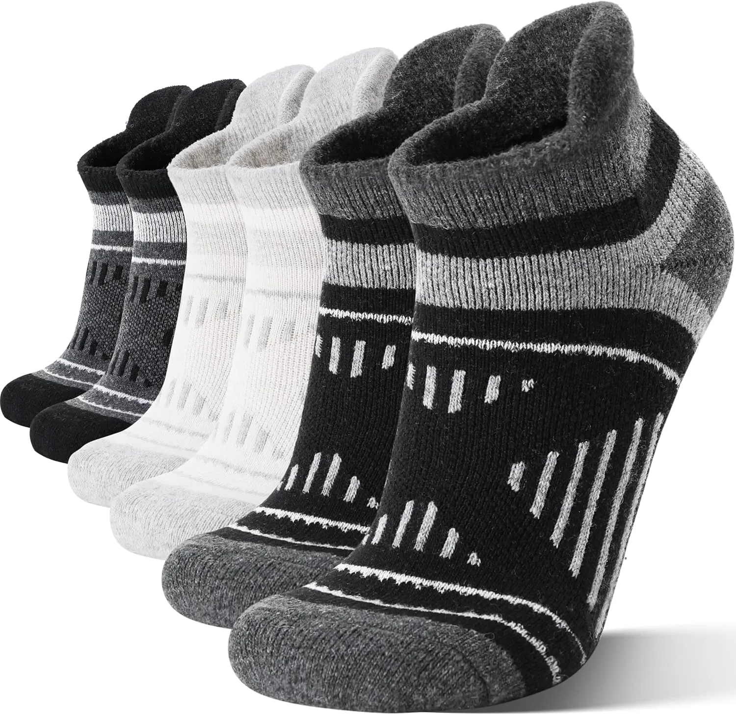 EBMORE 6 Pairs Merino Wool Ankle Hiking Running Socks Compression Support Thick Cushion No Show Socks for Men Women