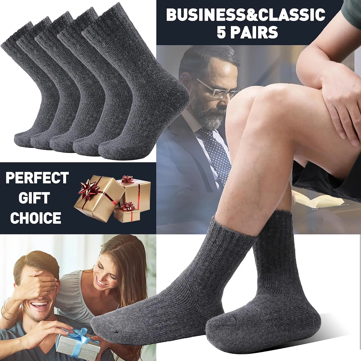 EBMORE Men Merino Wool Socks Super Thick Thermal Hiking Winter Warm Boot Heavy Soft Cozy Socks for Cold Weather