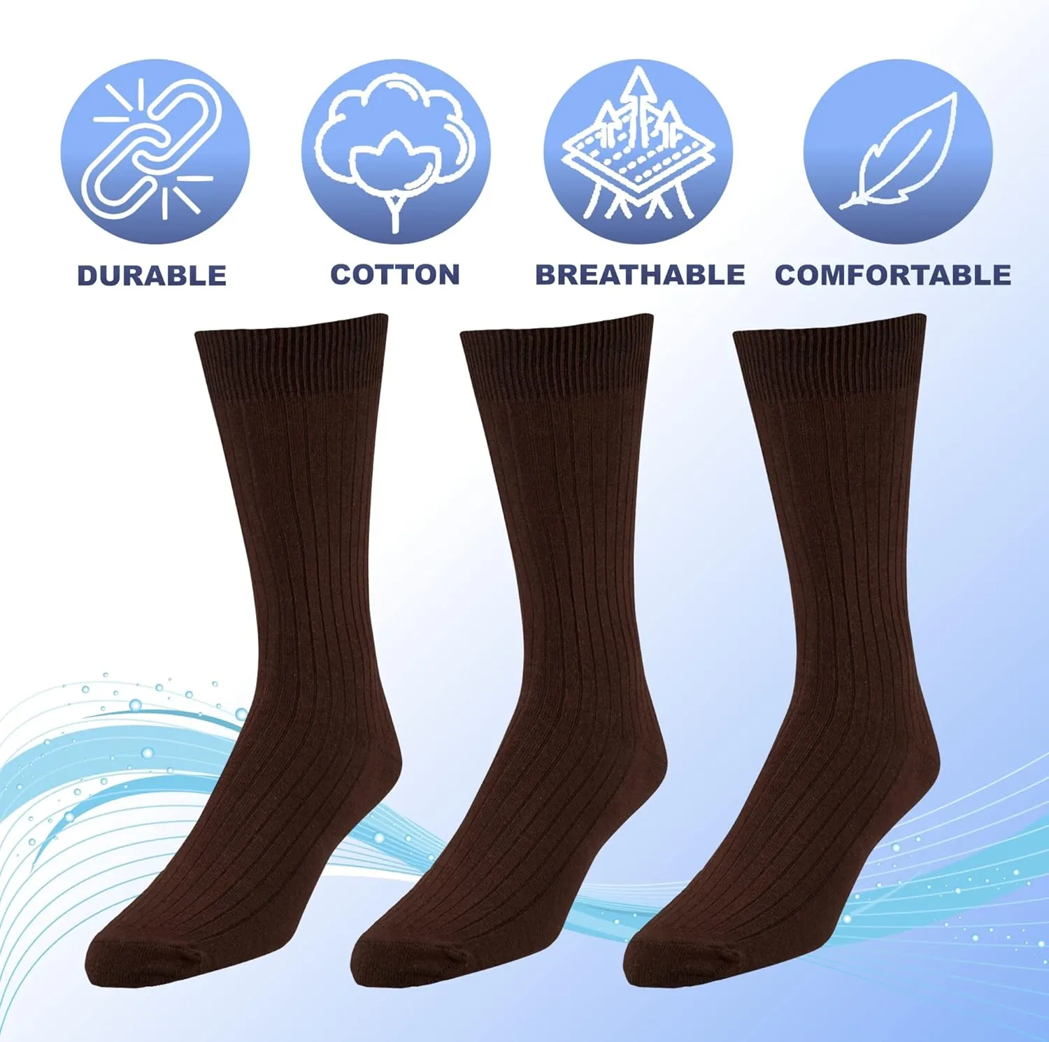 EMEM Apparel Women's Soft Ribbed Cotton Knit Classic Crew Dress Socks 5-Pack