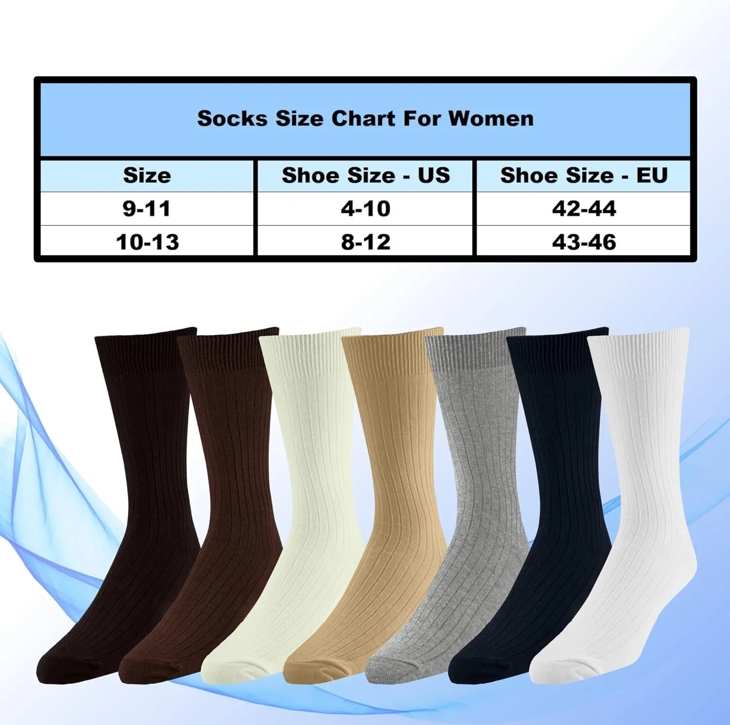 EMEM Apparel Women's Soft Ribbed Cotton Knit Classic Crew Dress Socks 5-Pack