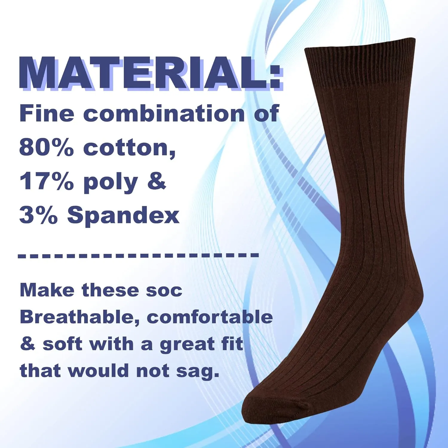 EMEM Apparel Women's Soft Ribbed Cotton Knit Classic Crew Dress Socks 5-Pack